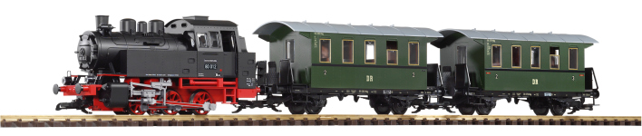 PIKO 37125 - G - Start-Set Personenzug BR 80 + zwei Personenwg. der DR; Ep. III - Analog Sound und Dampf